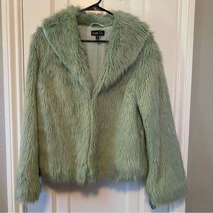 Aqua Blue Shaggy Faux Fur Jacket